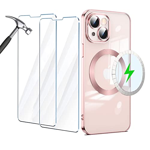 NEINEI Handyhülle für iPhone 14 (6.1”) Hülle Kompatibel mit Mag-Safe + 2 Gehärtetes Glas,Transparent Überzug Stoßfeste Schutzhülle mit Kameraschutz Kratzfeste Case Cover,Roségold von Jeelar