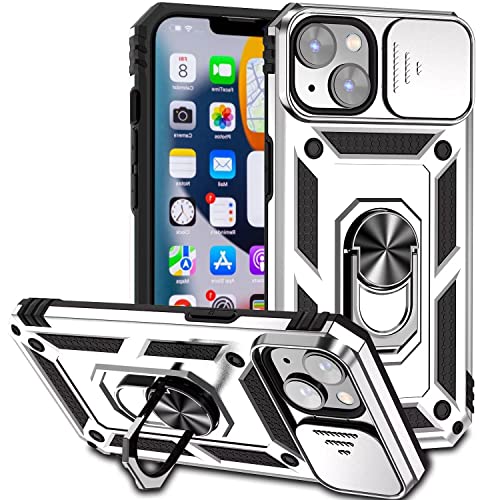 NEINEI Handyhülle für iPhone 14 Plus (6,7") Hülle,Militärqualität Outdoor Stoßfeste Schutzhülle mit [Verschiebbare Kameraabdeckung][Ständer],PC/TPU Kratzfeste Case Cover,Silber von Jeelar