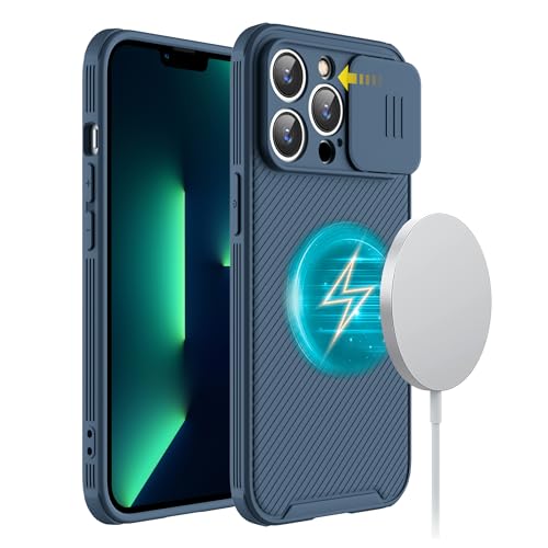 NEINEI Handyhülle für iPhone 14 Pro Max (6,7”) Hülle,Outdoor Stoßfeste Schutzhülle mit Schiebe Kameraabdeckung,Magnetisches Kabelloses Laden Geschäft Kratzfeste Case Cover,Blau von Jeelar