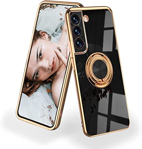 NEINEI Hülle für Samsung Galaxy S21 FE 5G,Überzug Silikon Ultra Dünn Kratzfeste Handyhülle mit Magnetisch Ring Ständer,Stilvoll Spiegel Shiny Stoßfeste Schutzhülle Case Cover,Schwarz von Jeelar