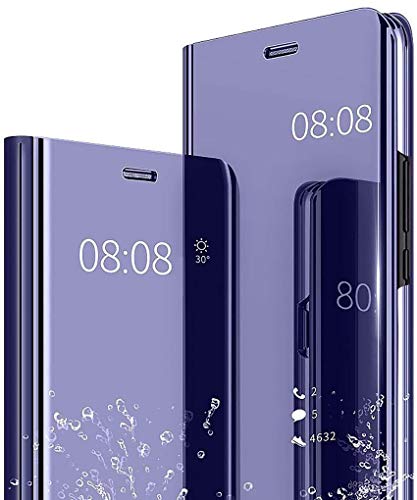 NEINEI Hülle für Samsung Galaxy S22 Ultra 5G,Luxus Spiegel Flip Handyhülle mit Standfunktion,Transparent PC/PU Stoßfest Ledertasche Schutzhülle,Smart Clear View Case Cover,Lila von Jeelar