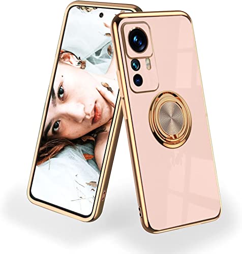 NEINEI Hülle für Xiaomi 12T 5G,Überzug Silikon Ultra Dünn Kratzfeste Handyhülle mit Magnetisch Ring Ständer,Stilvoll Spiegel Shiny Stoßfeste Schutzhülle Case Cover,Rosa von Jeelar