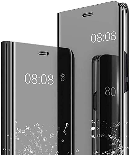NEINEI Hülle für Xiaomi Mi 11 Lite 4G/5G,Luxus Spiegel Flip Handyhülle,Stoßfest Ledertasche Transparent Schutzhülle mit Standfunktion,Smart Clear View Mirror Case Cover,Schwarz von Jeelar