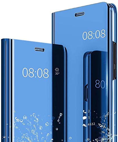 NEINEI Hülle für Xiaomi Redmi Note 11/11S,Luxus Spiegel Flip Handyhülle mit Standfunktion,Transparent PC/PU Stoßfest Ledertasche Schutzhülle,Smart Clear View Case Cover,Blau von Jeelar