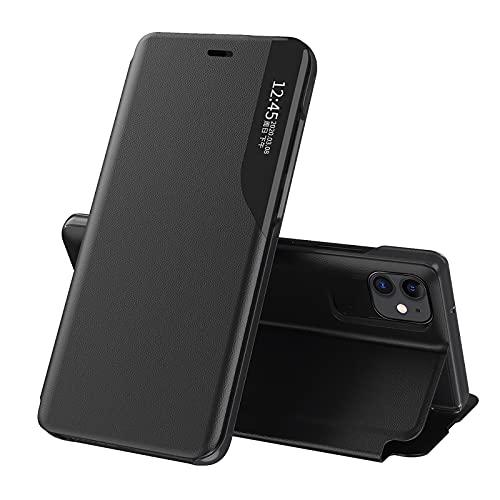 NEINEI Hülle für iPhone 13 Pro,Luxus Leder Schutzhülle mit [Sichtfenster Fenster] [Klappbarer Ständer] [Smart Wake-up],PU/PC Stoßfest Tasche Handyhülle Case,Schwarz von Jeelar
