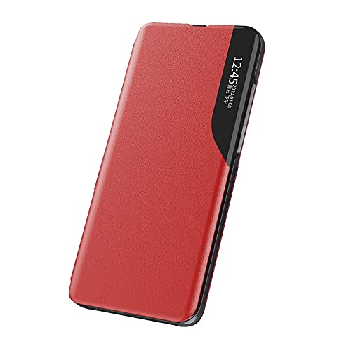 NEINEI Hülle für iPhone SE 3 (2022),Luxus Leder Schutzhülle mit [Sichtfenster Fenster] [Klappbarer Ständer],PU/PC Stoßfest Tasche Handyhülle Case,Rot von Jeelar