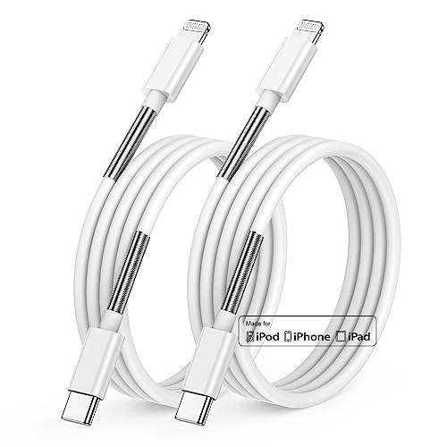 Jeenek USB-C-auf-Lightning-Kabel, 2 m, [MFi-zertifiziert] 2 Stück iPhone 14 Ladekabel, Schnellladekabel, Draht Apple Pro Max/13 Mini/12/11/XR/XS/8 Plus, Schnellladung, weiß mit Feder von Jeenek