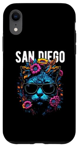 City of San Diego Katze mit Sonnenbrille und Blumen Hülle für iPhone XR von Jeff Hobrath