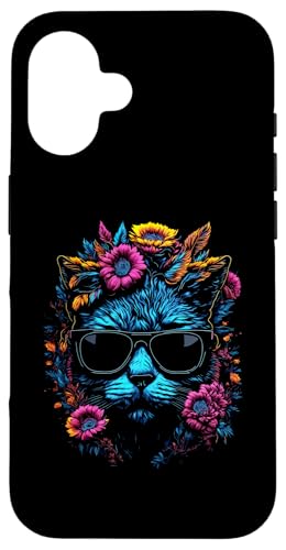 Katzen- und Blumendesign Hülle für iPhone 16 von Jeff Hobrath