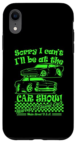Tut mir leid, ich kann nicht, ich werde auf der Autoshow sein. Lustiger Oldtimer-Cartoon Hülle für iPhone XR von Jeff Hobrath