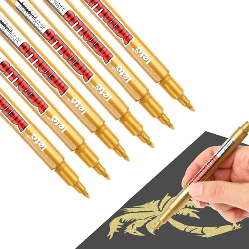 Jeffdad 6 Pcs Metallic Marker Stifte, Gold Metallic Permanent Marker für Papier Glas Stoff Rock Malerei Geschenk Karte Making Scrapbook Album Künstler Illustration(Gold) von Jeffdad