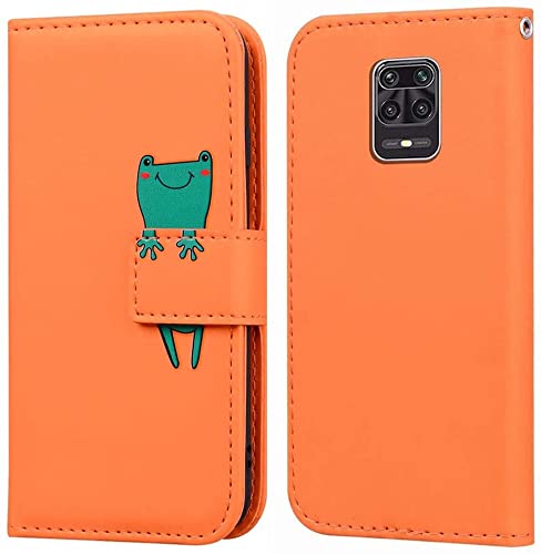 JEFFENE Handyhülle Tasche Book Cover für Xiaomi Redmi Note 9 Pro/Note 9S/Note 9 Pro Max (6.67 Zoll) Hülle Kunstleder Klappbar Flip Phone Case Brieftasche Huelle Etui mit Ständer,Orange Frosch von Jeffene