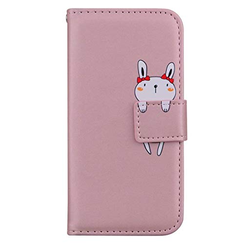 JEFFENE Handyhülle Tasche Book Cover für iPhone 13 (6.1 Zoll) Hülle Kunstleder Klappbar Flip Phone Case Brieftasche Huelle Etui mit Ständer,Rosa Hase von Jeffene