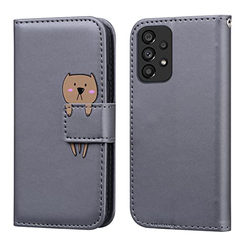 Jeffene Handyhülle Tasche Book Cover für Samsung Galaxy A23 4G/A23 5G (6.6 Zoll) Hülle Kunstleder Klappbar Flip Phone Case Brieftasche Huelle Etui mit Ständer,Grau Bär von Jeffene