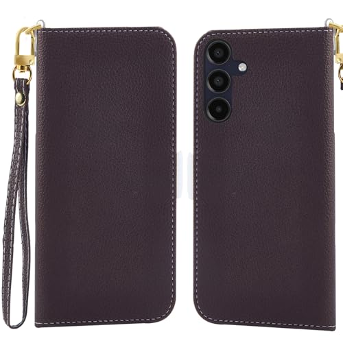 Jeffene Handyhülle für Samsung Galaxy A36 5G (6.7 Zoll) Klappbar,Tasche Ständer mit Magnetisch Klapphülle,Litschi Textur Leder Schutzhülle mit Geldtasche | Kartenfach Flip Cover Hülle,Braun von Jeffene