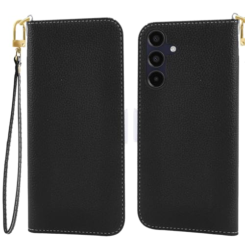 Jeffene Handyhülle für Samsung Galaxy A56 5G (6.7 Zoll) Klappbar,Tasche Ständer mit Magnetisch Klapphülle,Litschi Textur Leder Schutzhülle mit Geldtasche | Kartenfach Flip Cover Hülle,Schwarz von Jeffene