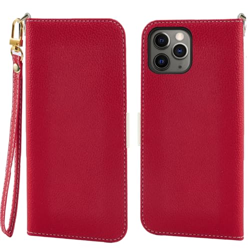 Jeffene Handyhülle für iPhone 12 Pro Max (6.7 Zoll) Klappbar,Tasche Ständer mit Magnetisch Klapphülle,Litschi Textur Leder Schutzhülle mit Geldtasche | Kartenfach Flip Cover Hülle,Rot von Jeffene