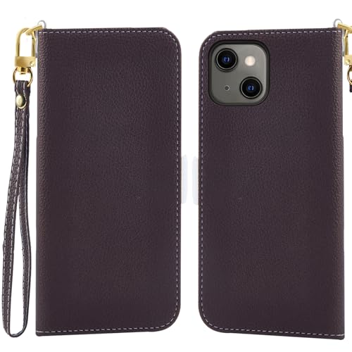 Jeffene Handyhülle für iPhone 15 (6.1 Zoll) Klappbar,Tasche Ständer mit Magnetisch Klapphülle,Litschi Textur Leder Schutzhülle mit Geldtasche | Kartenfach Flip Cover Hülle,Braun von Jeffene