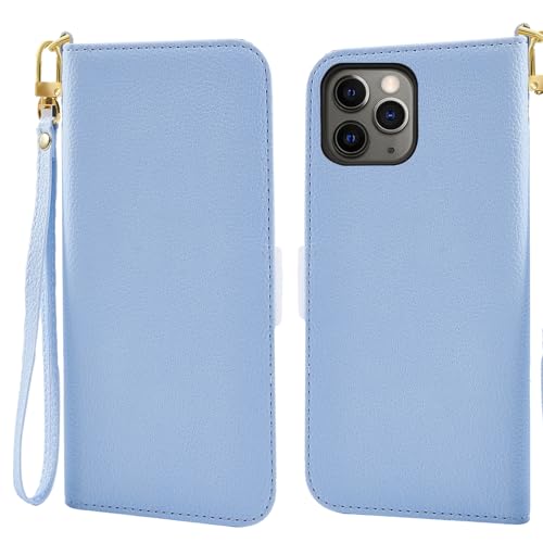 Jeffene Handyhülle für iPhone 15 Pro Max (6.7 Zoll) Klappbar,Tasche Ständer mit Magnetisch Klapphülle,Litschi Textur Leder Schutzhülle mit Geldtasche | Kartenfach Flip Cover Hülle,Blau von Jeffene