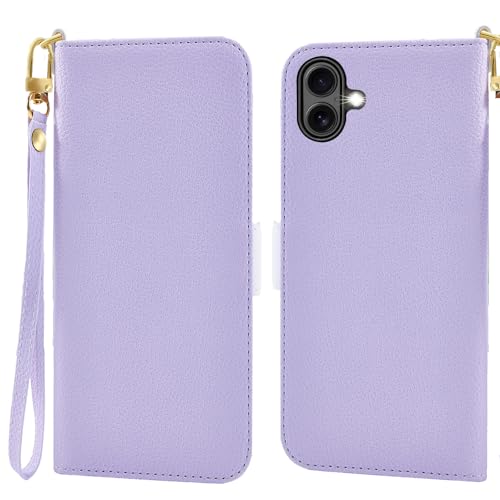 Jeffene Handyhülle für iPhone 16 Plus (6.7 Zoll) Klappbar,Tasche Ständer mit Magnetisch Klapphülle,Litschi Textur Leder Schutzhülle mit Geldtasche | Kartenfach Flip Cover Hülle,Lila von Jeffene