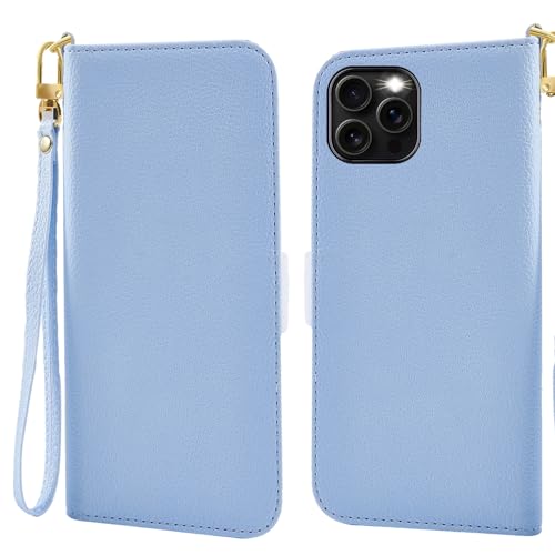 Jeffene Handyhülle für iPhone 16 Pro (6.3 Zoll) Klappbar,Tasche Ständer mit Magnetisch Klapphülle,Litschi Textur Leder Schutzhülle mit Geldtasche | Kartenfach Flip Cover Hülle,Blau von Jeffene