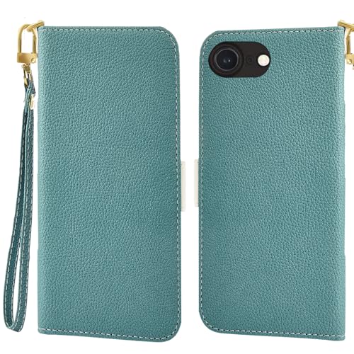 Jeffene Handyhülle für iPhone 7/8/SE 2020/SE 2022 (4.7 Zoll) Klappbar,Tasche Ständer mit Magnetisch Klapphülle,Litschi Textur Leder Schutzhülle mit Geldtasche | Kartenfach Flip Cover Hülle,Grün von Jeffene