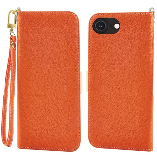 Jeffene Handyhülle für iPhone 7/8/SE 2020/SE 2022 (4.7 Zoll) Klappbar,Tasche Ständer mit Magnetisch Klapphülle,Litschi Textur Leder Schutzhülle mit Geldtasche | Kartenfach Flip Cover Hülle,Orange von Jeffene
