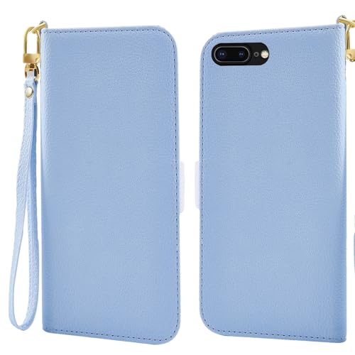 Jeffene Handyhülle für iPhone 7 Plus/8 Plus (5.5 Zoll) Klappbar,Tasche Ständer mit Magnetisch Klapphülle,Litschi Textur Leder Schutzhülle mit Geldtasche | Kartenfach Flip Cover Hülle,Blau von Jeffene