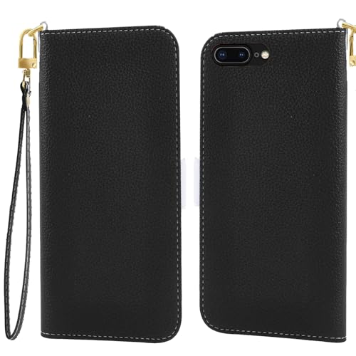 Jeffene Handyhülle für iPhone 7 Plus/8 Plus (5.5 Zoll) Klappbar,Tasche Ständer mit Magnetisch Klapphülle,Litschi Textur Leder Schutzhülle mit Geldtasche | Kartenfach Flip Cover Hülle,Schwarz von Jeffene