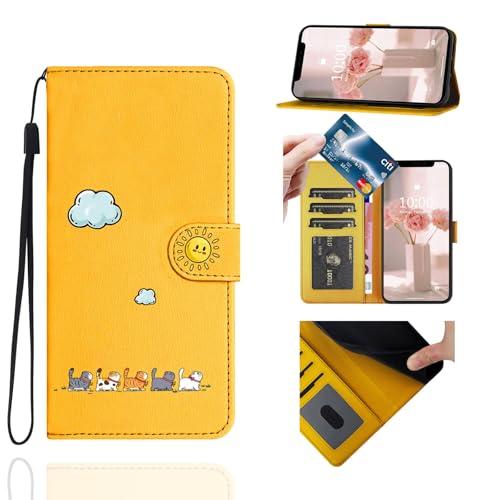 Jeffene Handyhülle für iPhone 7 Plus/iPhone 8 Plus (5.5 Zoll) für Damen - Klapphülle mit 3 Kartenfächern & Ständer mit Band | PU Leder Schutzhülle mit Geldtasche | Katzenmotiv Design Hülle,Gelb von Jeffene