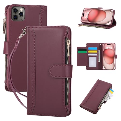 Jeffene handyhülle für iPhone 16 Pro,Reißverschluss Klapphülle mit kartenfach & Ständer,Premium PU Leder Magnetverschluss Stoßfest Schutzhülle,Geldtasche Klappbar Hülle,Weinrot Jeffene handyhülle für iPhone 16 Pro,Reißverschluss Klapphülle mit kartenfach & Ständer,Premium PU Leder Magnetverschluss Stoßfest Schutzhülle,Geldtasche Klappbar Hülle,Weinrot von Jeffene