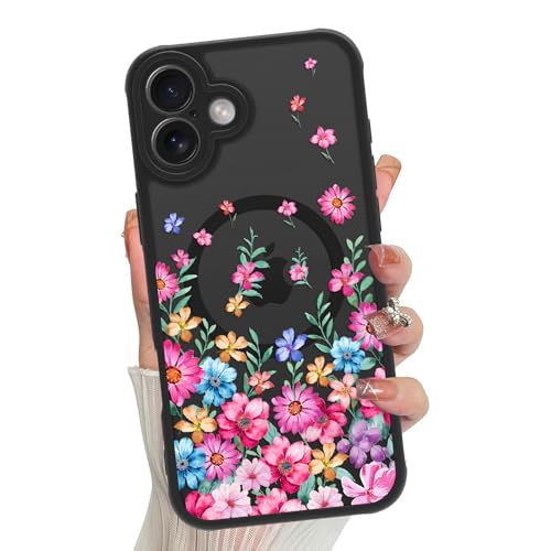 Jefonha Magnetische Schutzhülle für iPhone 16 Plus, für Damen und Mädchen, niedliches buntes Blumenmuster, kompatibel mit Magsafe, durchscheinende, matte, stoßfeste Handyhülle, blühende Blume Jefonha Magnetische Schutzhülle für iPhone 16 Plus, für Damen und Mädchen, niedliches buntes Blumenmuster, kompatibel mit Magsafe, durchscheinende, matte, stoßfeste Handyhülle, blühende Blume von Jefonha