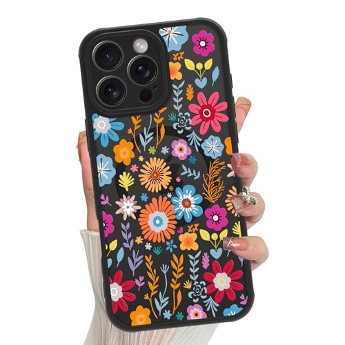 Jefonha Magnetische Schutzhülle für iPhone 16 Pro, für Damen und Mädchen, niedliches buntes Blumenmuster, kompatibel mit Magsafe, durchscheinende, matte, stoßfeste Handyhülle (Geheime Blume) von Jefonha