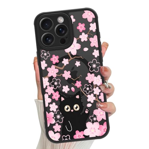 Jefonha Magnetische Schutzhülle für iPhone 16 Pro für Frauen und Mädchen, kompatibel mit Magsafe, niedliche schwarze Katze, Kirschblüten, Blumen, Handyhülle, durchscheinend, matt, stoßfeste Abdeckung Jefonha Magnetische Schutzhülle für iPhone 16 Pro für Frauen und Mädchen, kompatibel mit Magsafe, niedliche schwarze Katze, Kirschblüten, Blumen, Handyhülle, durchscheinend, matt, stoßfeste Abdeckung von Jefonha