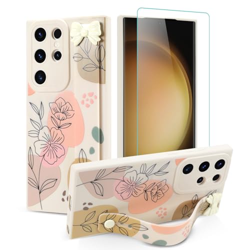 Jefonha Schutzhülle für Samsung Galaxy S23 Ultra mit Fingerschlaufe, Ständer, niedliche Schleife, Blumen, Handyhülle für Mädchen und Frauen, mit Displayschutzfolie, strapazierfähiges, stoßfestes Jefonha Schutzhülle für Samsung Galaxy S23 Ultra mit Fingerschlaufe, Ständer, niedliche Schleife, Blumen, Handyhülle für Mädchen und Frauen, mit Displayschutzfolie, strapazierfähiges, stoßfestes von Jefonha