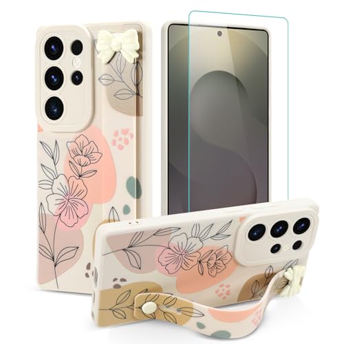 Jefonha Schutzhülle für Samsung Galaxy S25 Ultra mit Fingerschlaufe, Ständer, niedliche Schleife, Blumen, Handyhülle für Mädchen und Frauen, mit Displayschutzfolie, strapazierfähiges Silikon, stoßfest Jefonha Schutzhülle für Samsung Galaxy S25 Ultra mit Fingerschlaufe, Ständer, niedliche Schleife, Blumen, Handyhülle für Mädchen und Frauen, mit Displayschutzfolie, strapazierfähiges Silikon, stoßfest von Jefonha