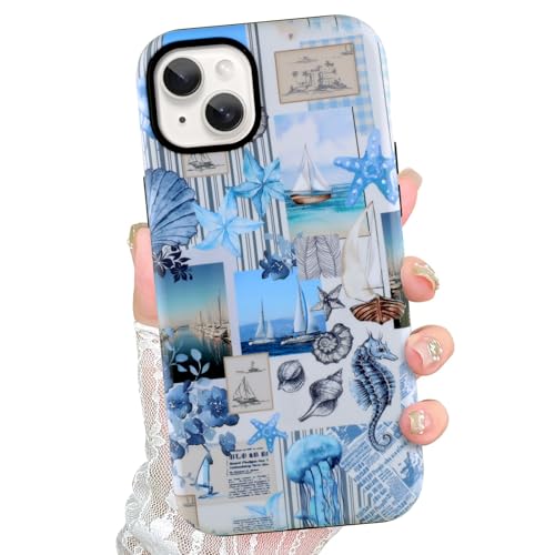 Jefonha Schutzhülle für iPhone 15, niedlich, ästhetisch, für Damen und Mädchen, klassisch, Retro, Westernblau, Ozean, Muschel, Costal Collage, Sommer-Telefonhülle, kompatibel mit Magsafe, stoßfeste Jefonha Schutzhülle für iPhone 15, niedlich, ästhetisch, für Damen und Mädchen, klassisch, Retro, Westernblau, Ozean, Muschel, Costal Collage, Sommer-Telefonhülle, kompatibel mit Magsafe, stoßfeste von Jefonha