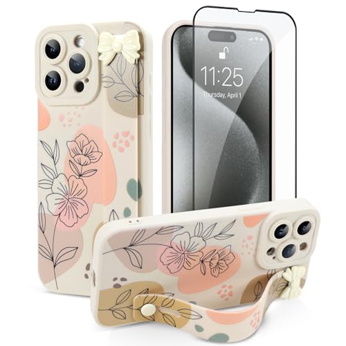 Jefonha Schutzhülle für iPhone 15 Pro Max mit Fingerschlaufe, Ständer, niedliche ästhetische Schleife, Blumen, Handyhülle für Mädchen und Frauen, mit Displayschutzfolie, strapazierfähiges Silikon Jefonha Schutzhülle für iPhone 15 Pro Max mit Fingerschlaufe, Ständer, niedliche ästhetische Schleife, Blumen, Handyhülle für Mädchen und Frauen, mit Displayschutzfolie, strapazierfähiges Silikon von Jefonha