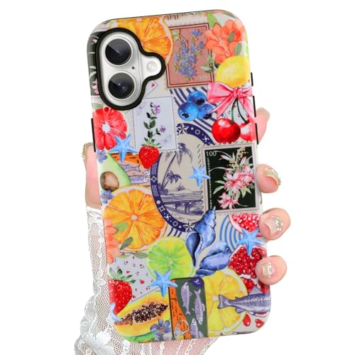 Jefonha Schutzhülle für iPhone 16, niedlich, ästhetisch, für Frauen und Mädchen, klassischer Retro-Stil, Westernfruchtstempel, Muschel, Costal Collage, Sommer-Telefonhülle, kompatibel mit Magsafe Jefonha Schutzhülle für iPhone 16, niedlich, ästhetisch, für Frauen und Mädchen, klassischer Retro-Stil, Westernfruchtstempel, Muschel, Costal Collage, Sommer-Telefonhülle, kompatibel mit Magsafe von Jefonha