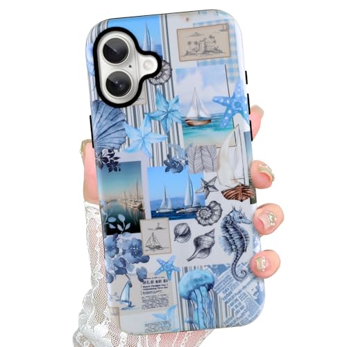 Jefonha Schutzhülle für iPhone 16 Plus, niedlich, ästhetisch, für Damen und Mädchen, klassisch, Retro, Westernblau, Ozean, Muschel, Costal Collage, Sommer-Telefonhülle, kompatibel mit Magsafe Jefonha Schutzhülle für iPhone 16 Plus, niedlich, ästhetisch, für Damen und Mädchen, klassisch, Retro, Westernblau, Ozean, Muschel, Costal Collage, Sommer-Telefonhülle, kompatibel mit Magsafe von Jefonha
