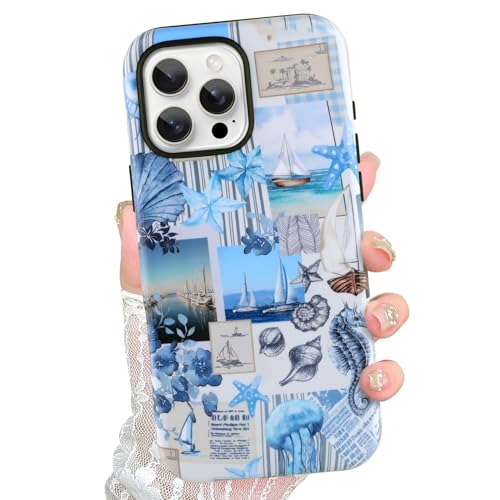 Jefonha Schutzhülle für iPhone 16 Pro, niedlich, ästhetisch, für Damen und Mädchen, klassisch, Retro, Westernblau, Ozean, Muschel, Costal Collage, Sommer-Telefonhülle, kompatibel mit Magsafe Jefonha Schutzhülle für iPhone 16 Pro, niedlich, ästhetisch, für Damen und Mädchen, klassisch, Retro, Westernblau, Ozean, Muschel, Costal Collage, Sommer-Telefonhülle, kompatibel mit Magsafe von Jefonha
