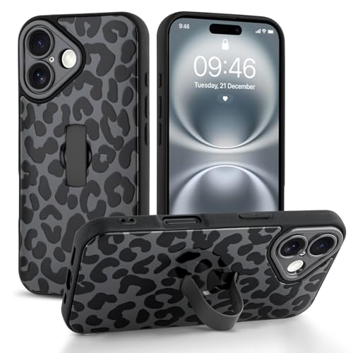 Jefonha Schutzhülle für iPhone 16 mit Handschlaufe und Ständer, trendige, coole Leaopard-Geparden-Druck-Handyhülle für Damen und Herren, vollständiger Kameraschutz, stoßfeste Schutzhülle (schwarz) Jefonha Schutzhülle für iPhone 16 mit Handschlaufe und Ständer, trendige, coole Leaopard-Geparden-Druck-Handyhülle für Damen und Herren, vollständiger Kameraschutz, stoßfeste Schutzhülle (schwarz) von Jefonha