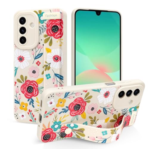 Jefonha Silikon-Schutzhülle für Samsung Galaxy A26 5G, mit Riemen, für Damen und Mädchen, niedliches Blumenmuster, verstellbar, weiches Handgelenk und Ständer, stoßfest, schützende Schutzhülle (Blüte Jefonha Silikon-Schutzhülle für Samsung Galaxy A26 5G, mit Riemen, für Damen und Mädchen, niedliches Blumenmuster, verstellbar, weiches Handgelenk und Ständer, stoßfest, schützende Schutzhülle (Blüte von Jefonha