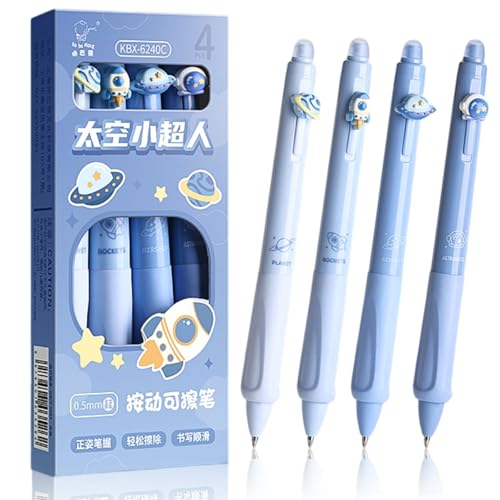 Radierbarer Kugelschreiber, Radierbarer Kugelschreiber Stifte Set mit 4 Stift Planeten Astronaut Space Rakete, 4 Stück Blau Kugelschreiber Radierbar, Tintenroller Radierbar, Durchmesser der Mine 0,5 von JeiibrZui