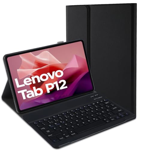Jeloyutek für Lenovo Tab P12 Tastatur Hülle, QWERTZ Layout Magnetisch Abnehmbarer Tastatur mit Hülle für Lenovo Tab P12 12.7 Zoll TB370FU, Schwarz von Jeloyutek