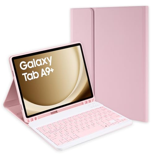 Jeloyutek für Samsung Galaxy Tab A9+/A9 Plus 11” 2023 Tastatur Hülle, QWERTZ Layout Magnetisch Abnehmbarer Tastatur mit Hülle für Galaxy Tab A9 Plus 11 Zoll 2023 SM-X210/X215/X216, Rosa von Jeloyutek