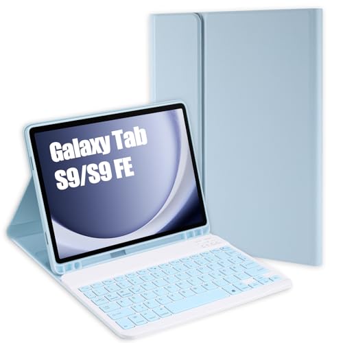 Jeloyutek für Samsung Galaxy Tab S9/ Tab S9 FE 2023 Tastatur Hülle, QWERTZ Layout Magnetisch Abnehmbarer Tastatur mit Hülle für Tab S9 FE 10.9”/ Tab S9 11” SM-X710/X716B/X718U/X510/X516B, Blau von Jeloyutek