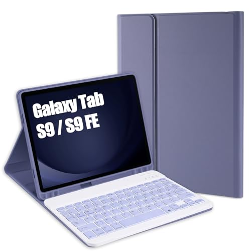 Jeloyutek für Samsung Galaxy Tab S9/ Tab S9 FE 2023 Tastatur Hülle, QWERTZ Layout Magnetisch Abnehmbarer Tastatur mit Hülle für Tab S9 FE 10.9”/ Tab S9 11” SM-X710/X716B/X718U/X510/X516B, Lila von Jeloyutek
