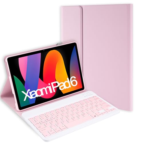 Jeloyutek für Xiaomi Pad 6/Pad 6 Pro Tastatur Hülle, QWERTZ Layout Magnetisch Abnehmbarer Tastatur mit Hülle für Xiaomi Pad 6/Pad 6 Pro 11 Zoll 2023, Rosa von Jeloyutek