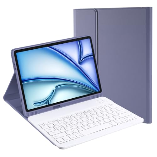 Jeloyutek für iPad Air 13 Zoll (M2) 2024 Hülle mit Tastatur, QWERTZ Layout Magnetisch Abnehmbarer Tastatur, Hülle mit Stifthalter für iPad Air 13 (A2898/A2899/A2900), iPad Pro 12.9 2022/2021, Lila von Jeloyutek
